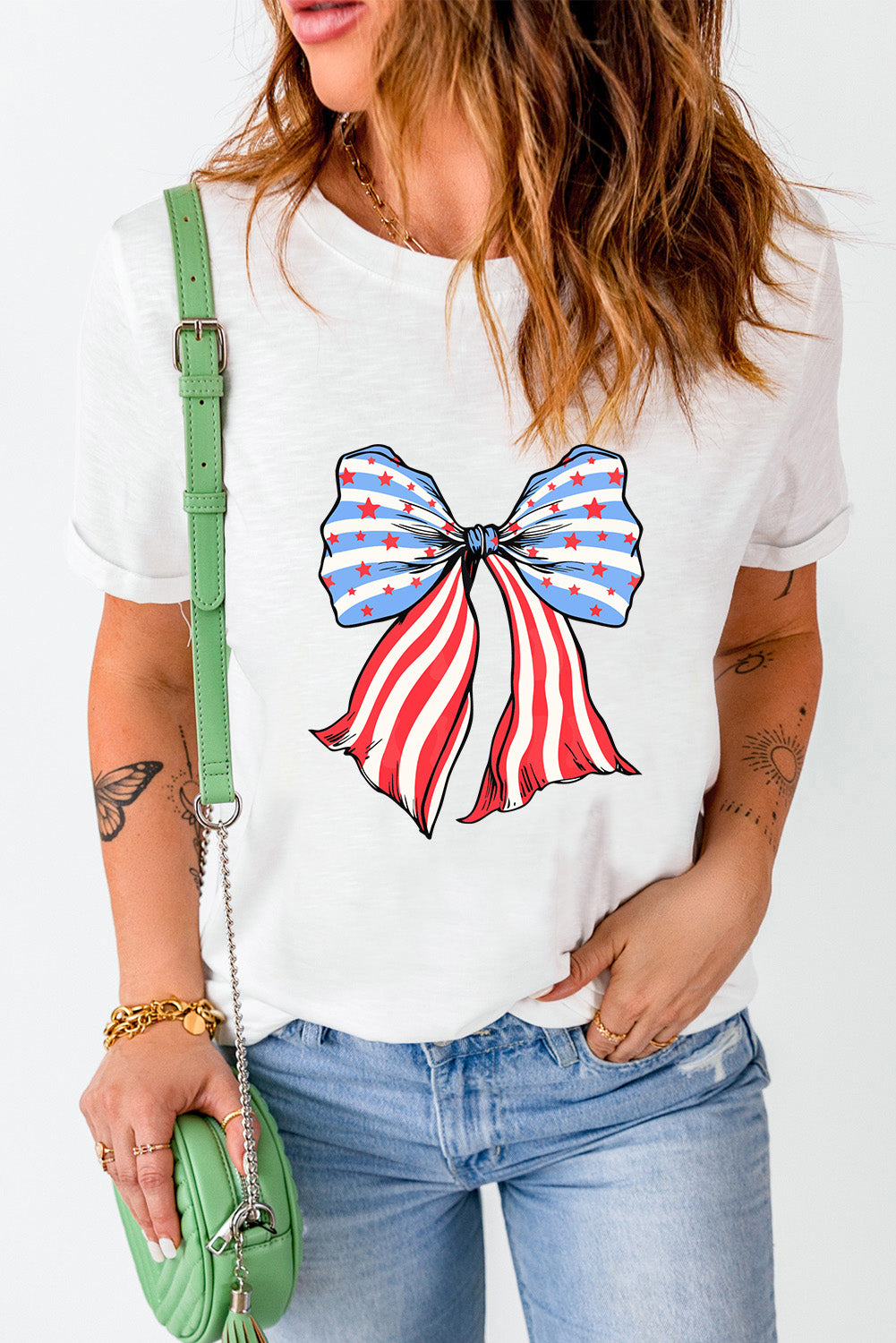 Bow Graphic Round Neck Short Sleeve T-Shirt - Lojy Shop