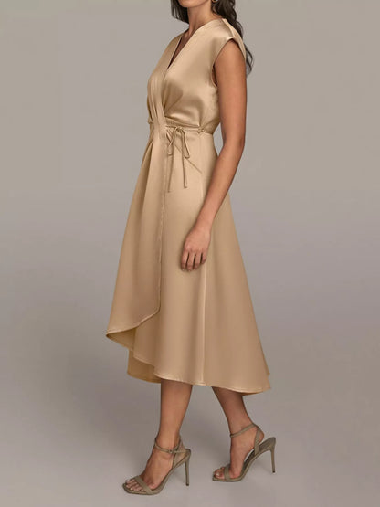 Satin Wrap Midi Dress with Pockets