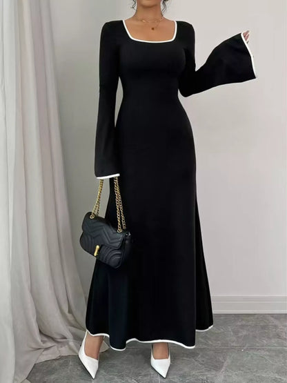 Square Neck Flare Sleeve Maxi Dress