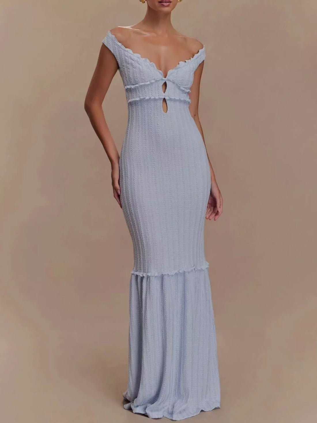 Frill Off-Shoulder Knit Maxi Mermaid Dress
