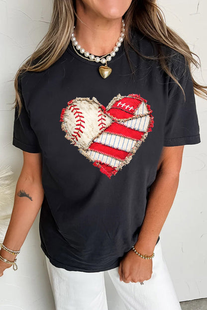 Baseball Distressed Heart Short Sleeve T Shirt