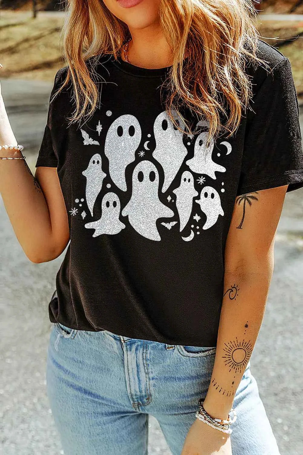 Full Ghost Round Neck Short Sleeve T Shirt Lojy Shop