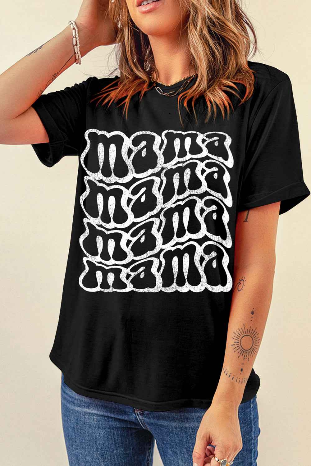 MAMA Round Neck Short Sleeve T-Shirt - Lojy Shop