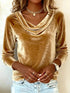 Velvet Cowl Neck Long Sleeve T-Shirt