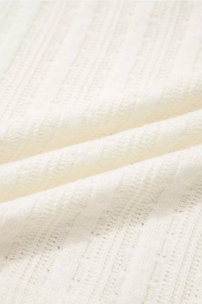 Ribbed Knit Button Detail V-Neck T-Shirt
