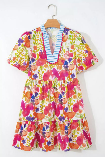 Floral Print Tiered Mini Dress
