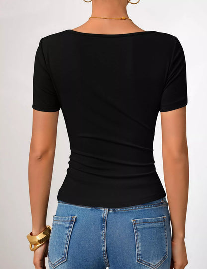Asymmetrical Neckline Fitted T-Shirt