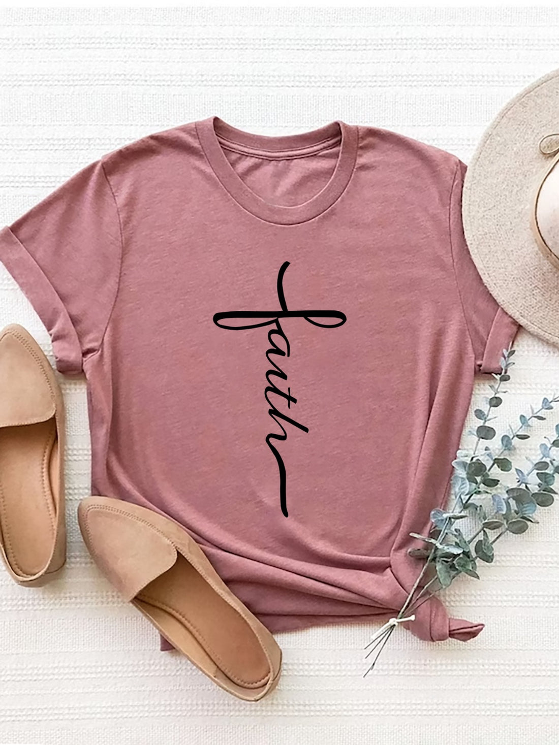 Letter Graphic Round Neck Short Sleeve T-Shirt - Lojy Shop