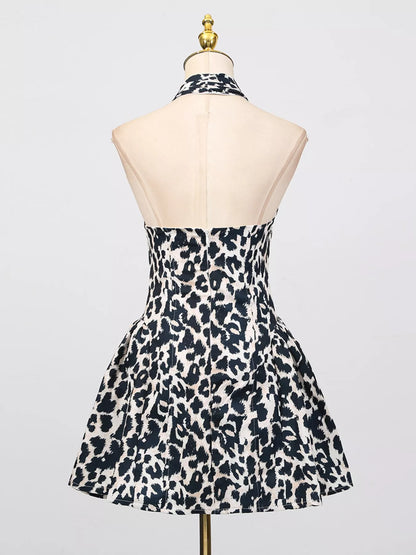 Leopard Print Halter Neck Mini Dress