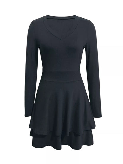 V-Neck Layered Ruffle Mini Dress