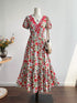 Floral Print V-Neck Ruffle Hem Midi Dress