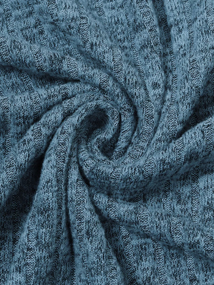 V-Neck Textured Knit Long Sleeve T-Shirt