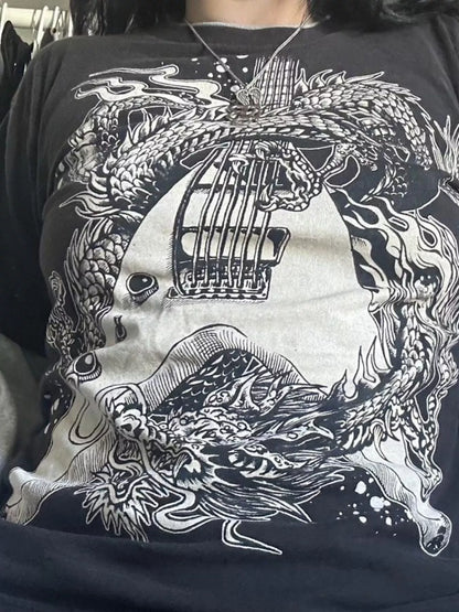 Graphic Round Neck Long Sleeve T-Shirt