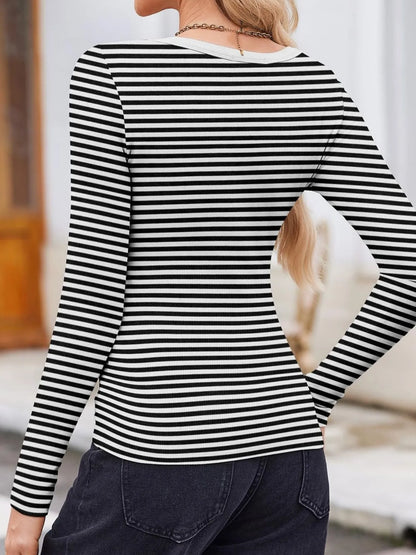 Striped Long Sleeve Scoop Neck T-Shirt