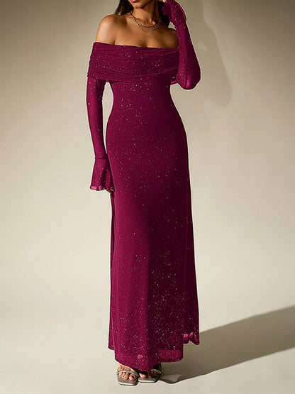 Glitter Off-Shoulder Maxi Dress