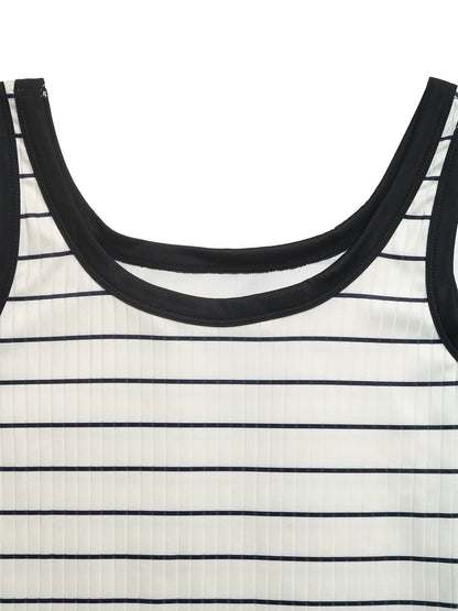 Striped Sleeveless Ribbed Knit Midi Dress