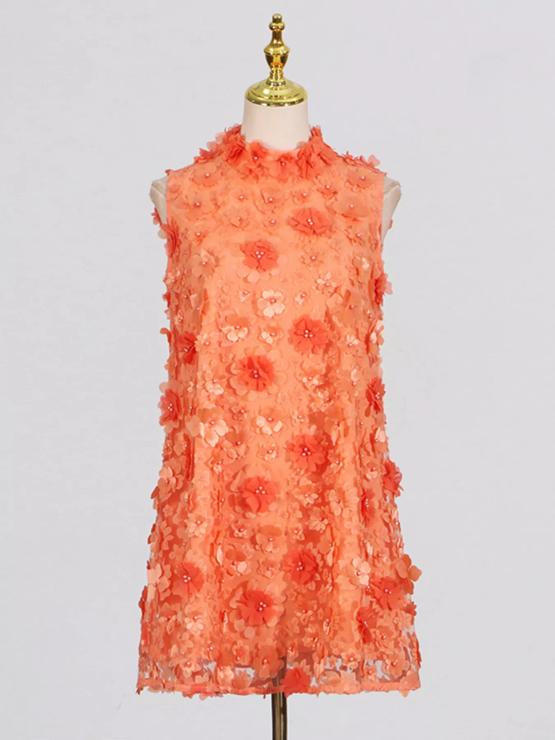 Floral Applique High Neck Sleeveless Mini Dress