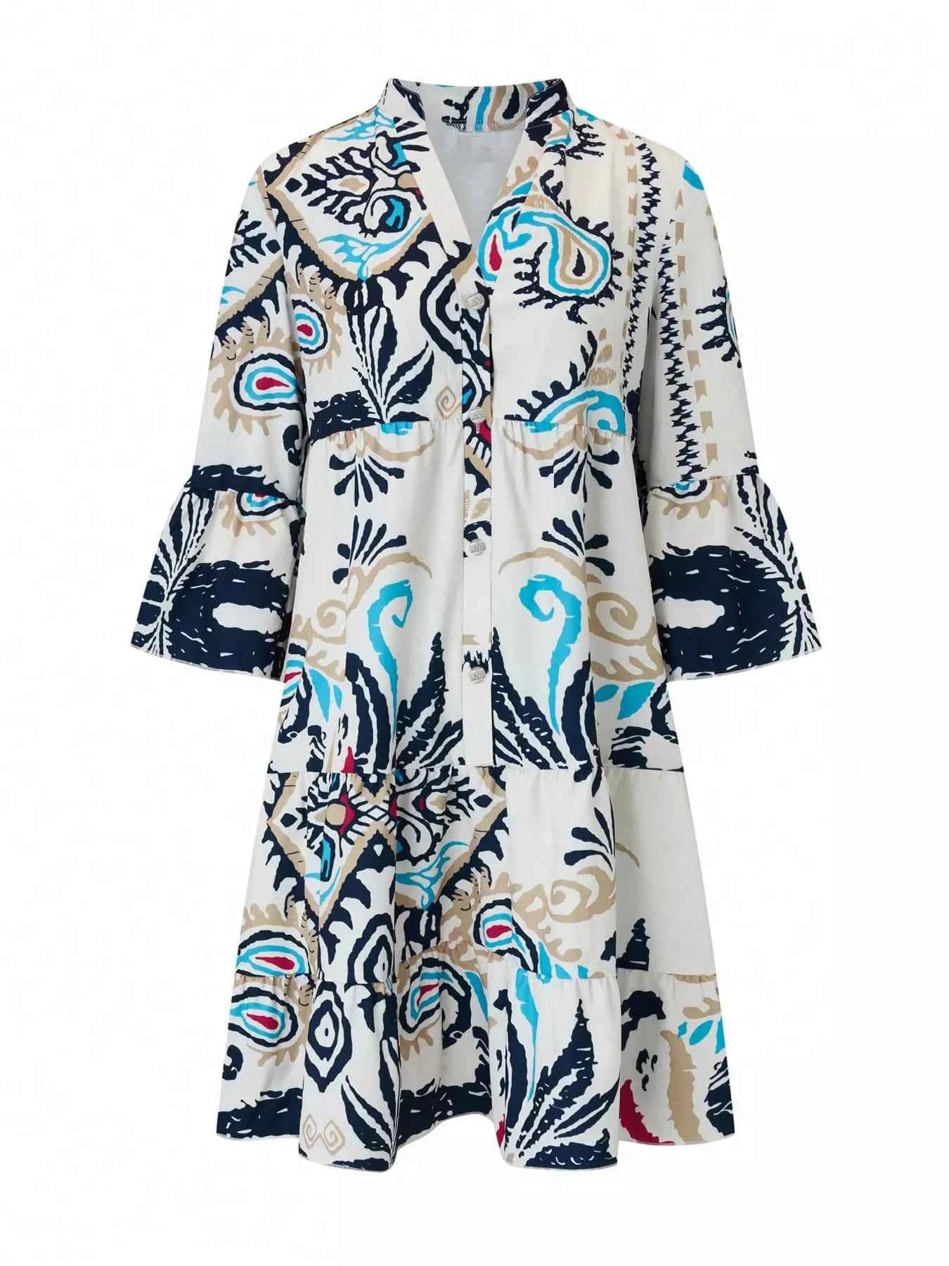 Bohemian Print Tiered Mini Dress