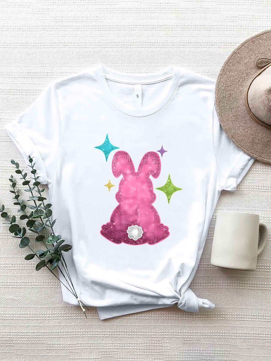 Rabbit Round Neck Short Sleeve T-Shirt - Lojy Shop