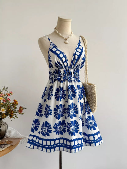 Floral Print V-Neck Mini Dress
