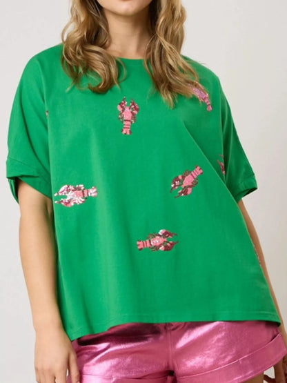 Sequin Lobster Round Neck T-Shirt