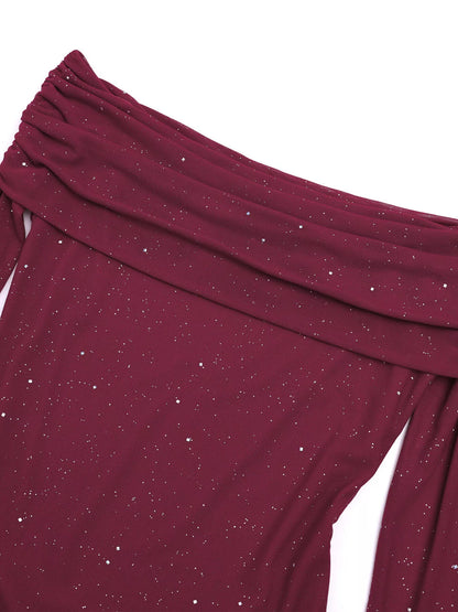 Glitter Off-Shoulder Maxi Dress