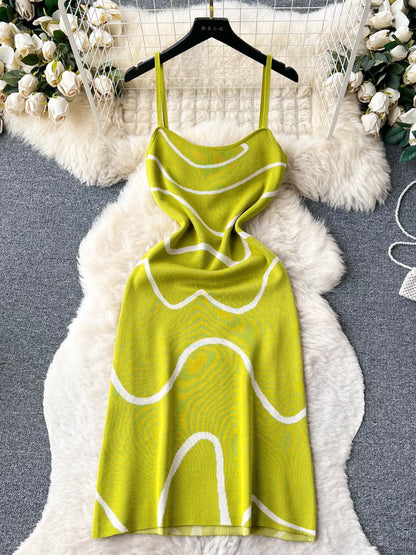 Wave Pattern Knit Midi Dress