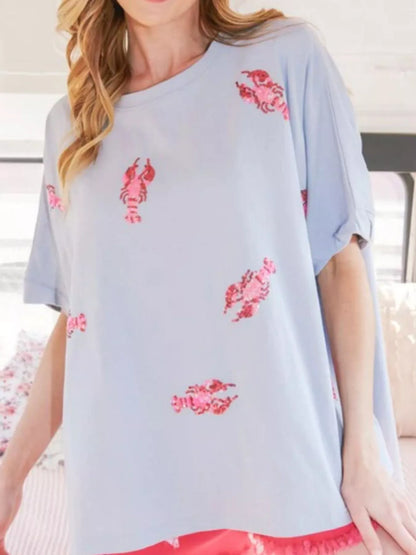 Sequin Lobster Round Neck T-Shirt