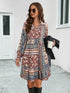Boho Floral Print Long Sleeve Mini Dress
