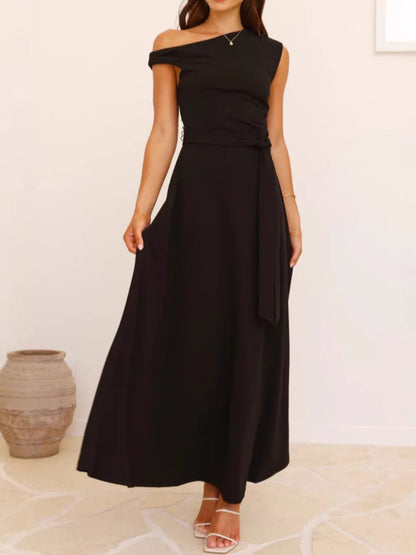Single Shoulder Tie Waist Maxi Dress