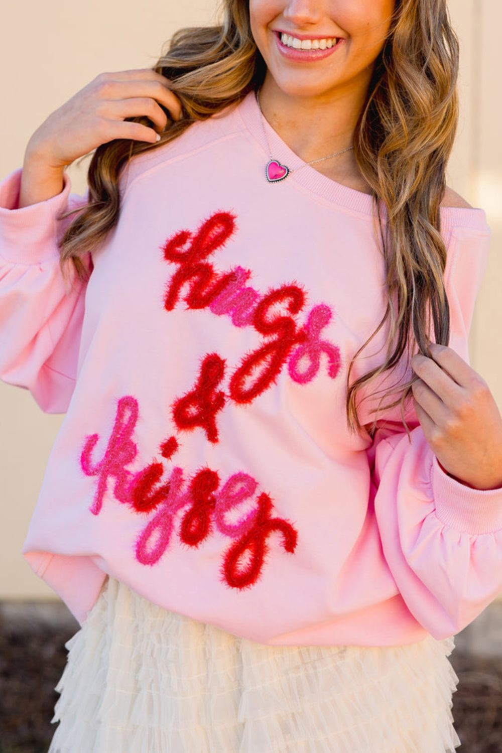 Valentines Day HUG KISSES Round Neck Sweatshirt