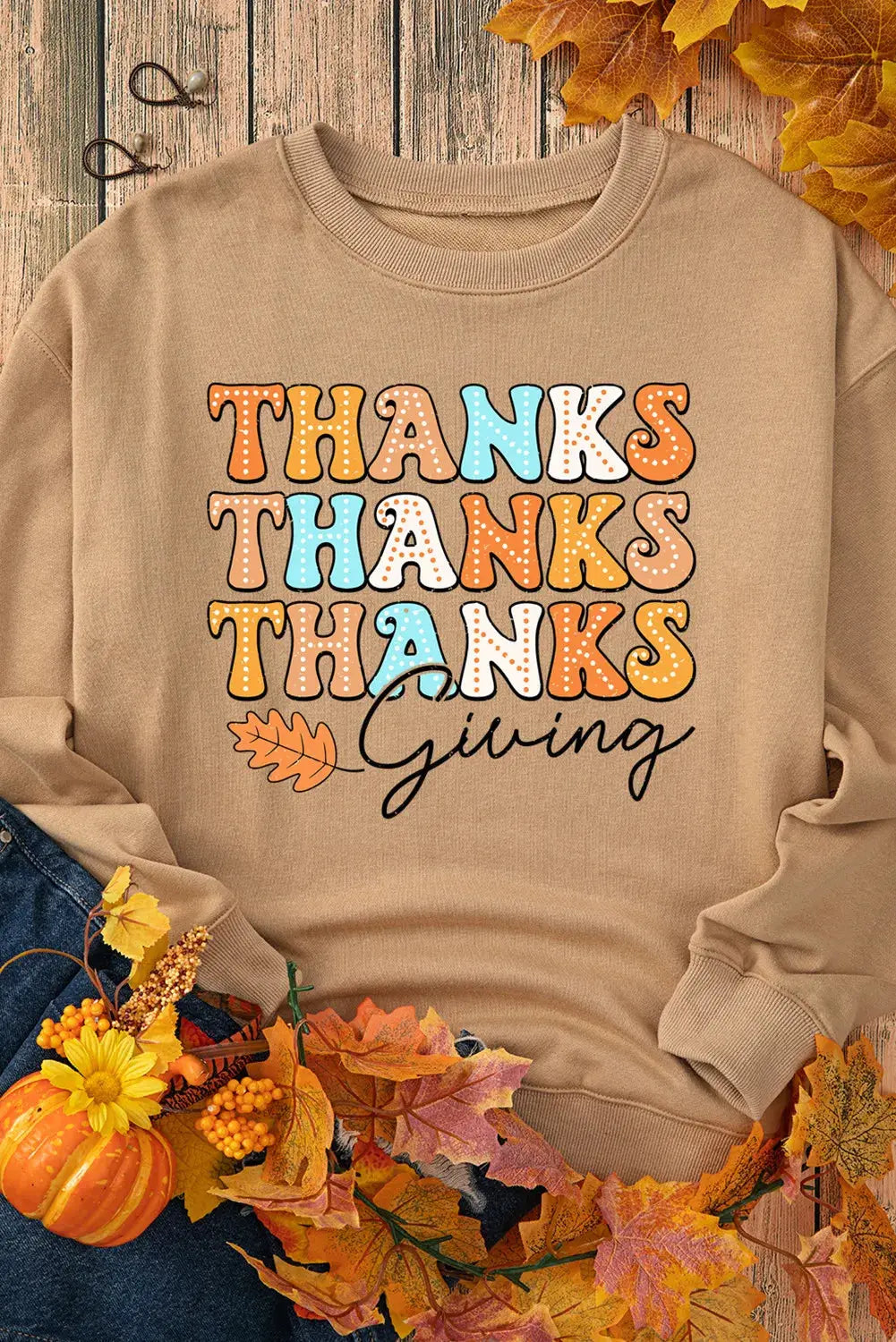 THANKSGIVING Round Neck Dropped Shoulder Sweatshirt