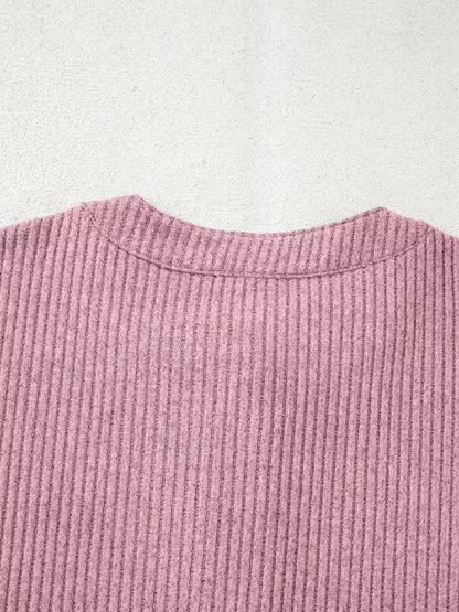 Ribbed Texture Drop Shoulder Henley Top