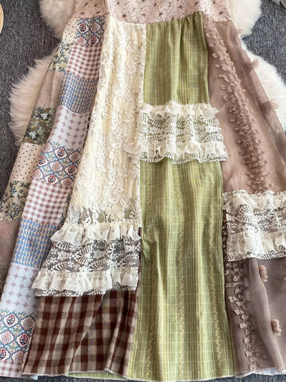 Patchwork Lace Trimmed A-Line Dress