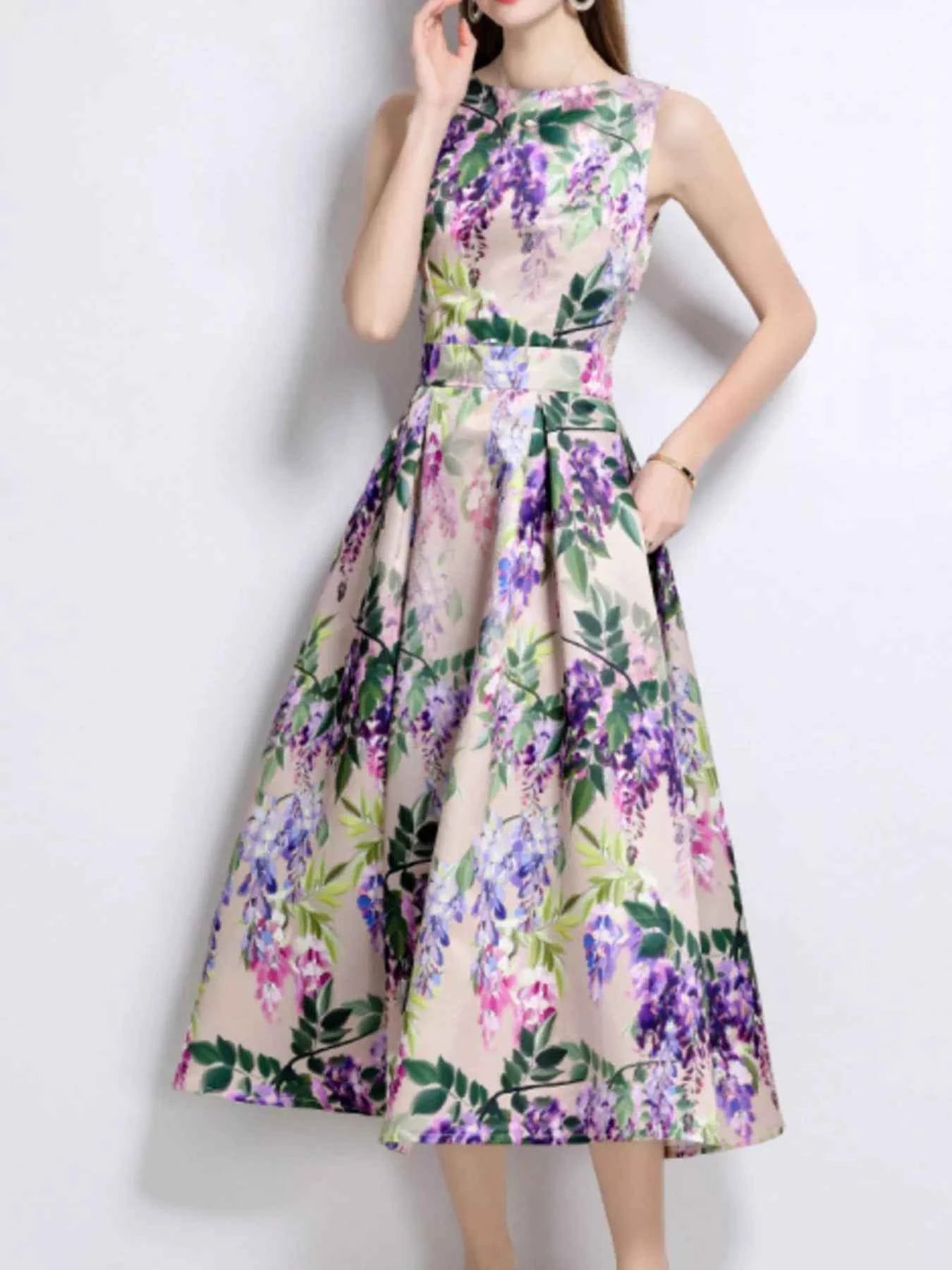 Floral Print Sleeveless Midi Dress