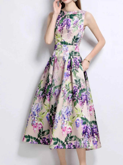 Floral Print Sleeveless Midi Dress