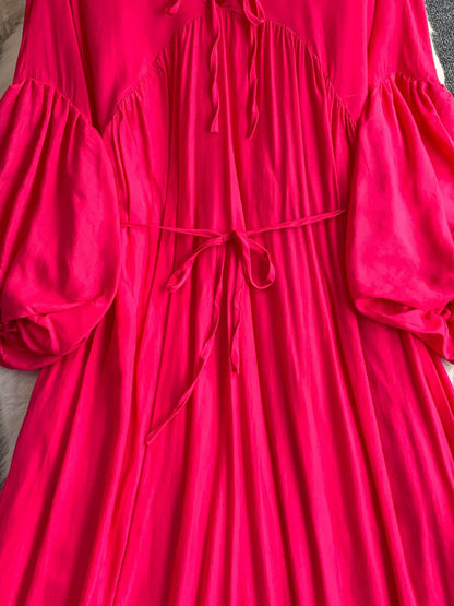 Balloon Sleeve Tie-Waist Dress