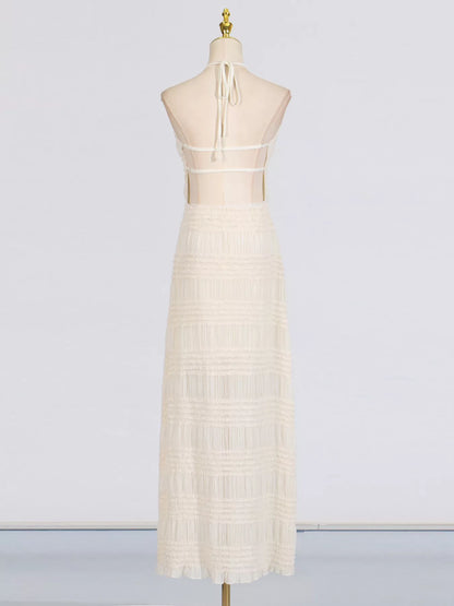 Ruched Halter Neck Maxi Dress