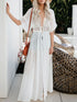 Lace Trim Plunging Beach Cover Up Maxi Dress