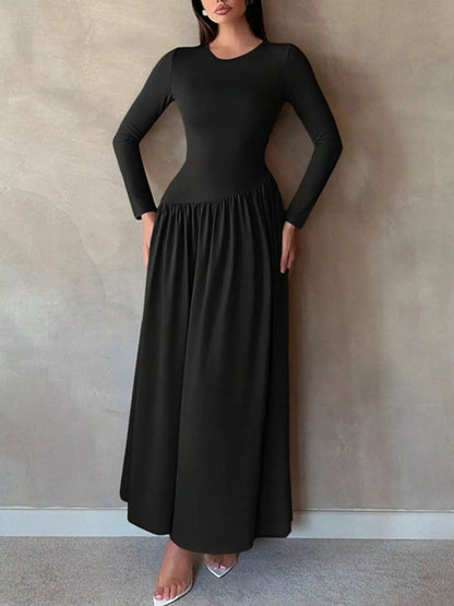 Long Sleeve Ruched A-Line Maxi Dress