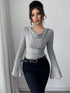 Cowl Neck Flare Sleeve Top