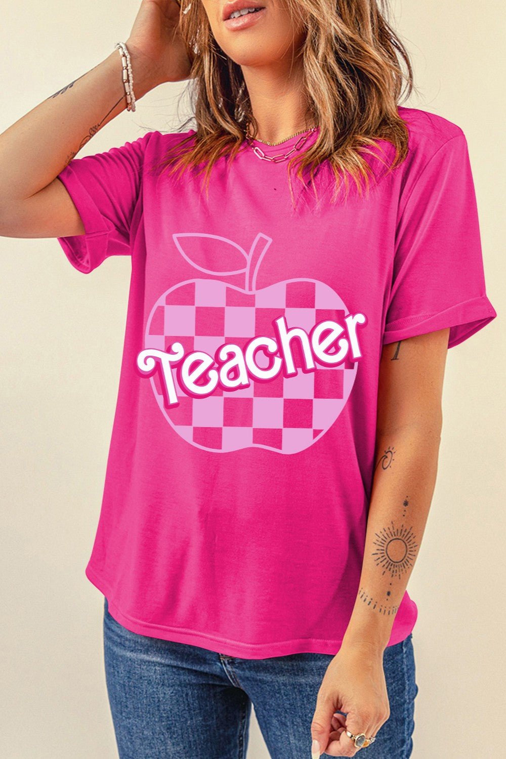 Graphic Round Neck Short Sleeve T-Shirt - Lojy Shop
