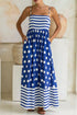 Striped Polka Dot Patchwork High Waist Spaghetti Straps Maxi Dress