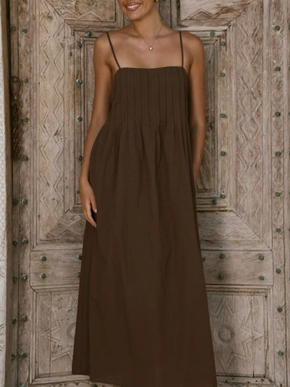 Pleated Bodice Midi Cami Dress