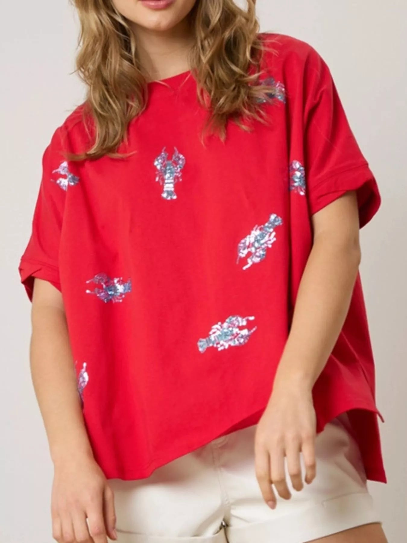 Sequin Lobster Round Neck T-Shirt