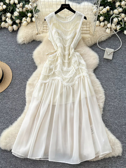 Lace Trimmed Sleeveless Midi Dress
