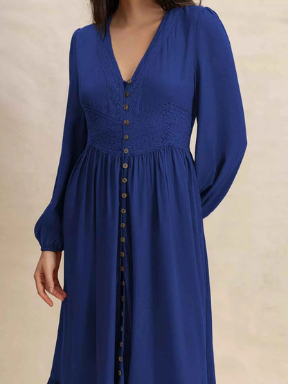 Plus Size Slit V-Neck Long Sleeve Maxi Dress