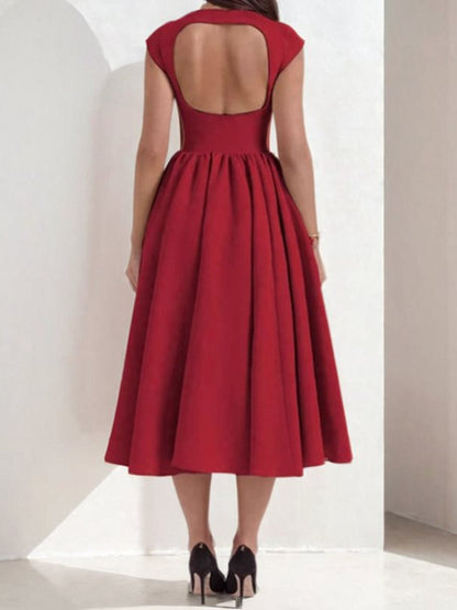 Full Size Cap Sleeve A-Line Midi Dress Plus Size