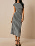 Striped Cap Sleeve Bodycon Midi Dress