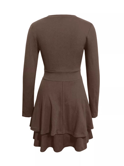 V-Neck Layered Ruffle Mini Dress